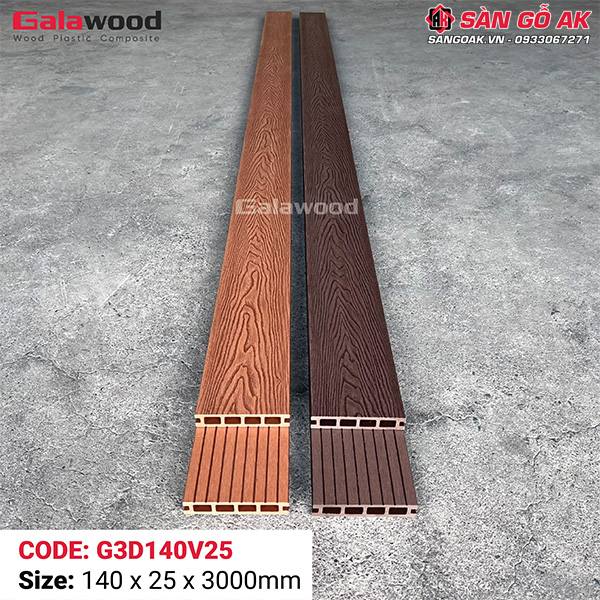 Sàn gỗ nhựa ngoài trời Galawood lỗ vuông G3D140V25 Wood 3D
